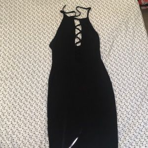 black dress with pattern down middle